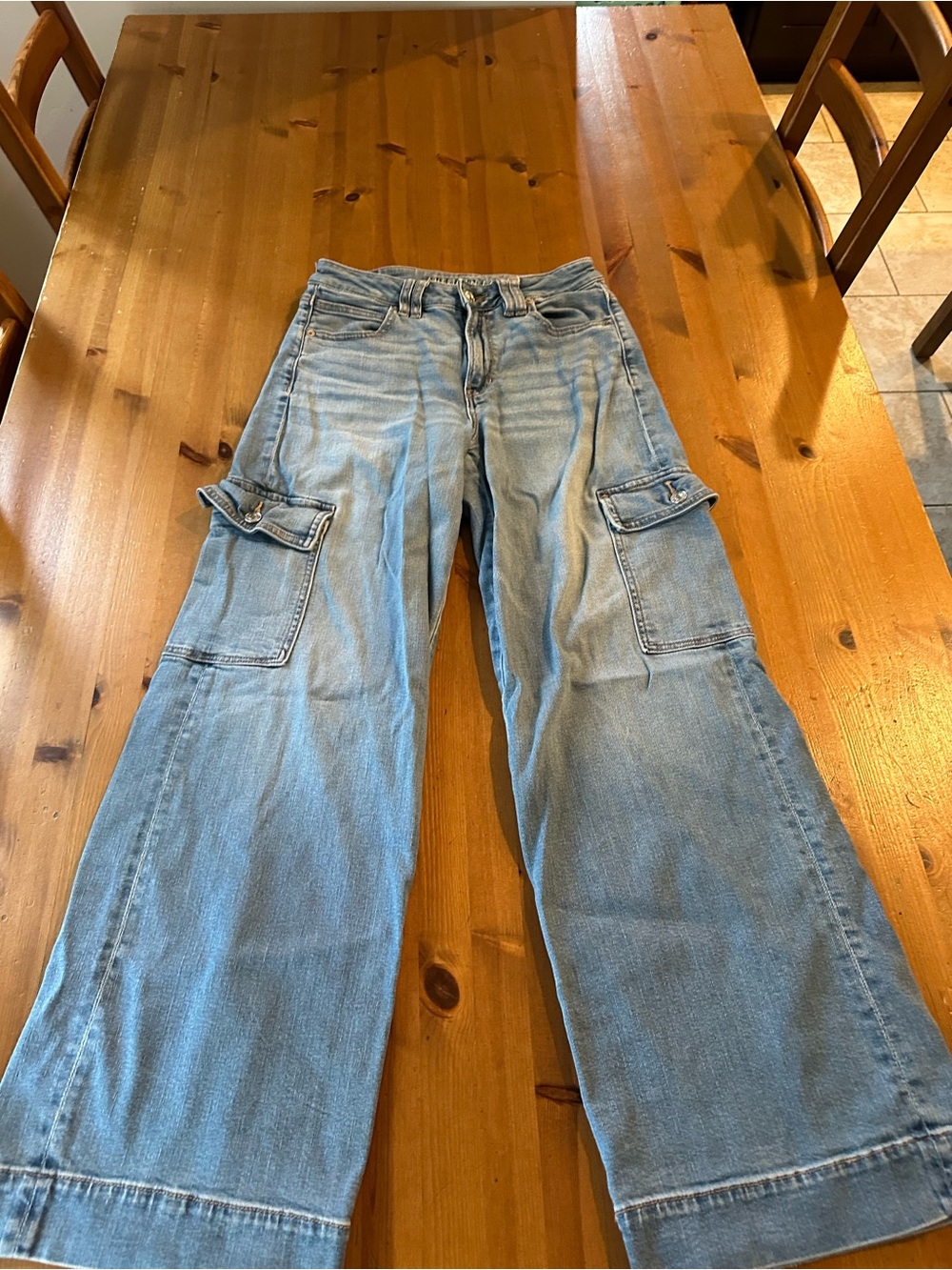 American Eagle Outfitters Light Blue Cargo Wide-Leg Jeans